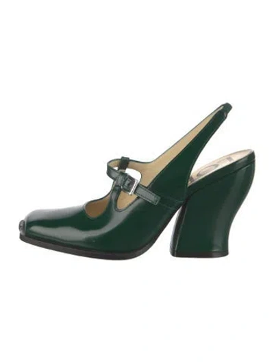 Pre-owned Loewe Leather Slingback Pumps In Green