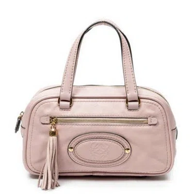 Pre-owned Loewe Leather Small Anagram Tassel Boston In Pink