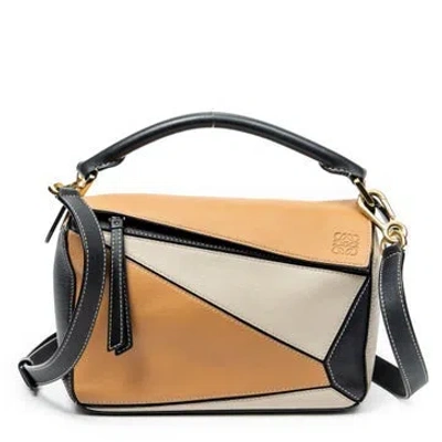 Pre-owned Loewe Leather Small Tricolor Puzzle Bag In Neutral