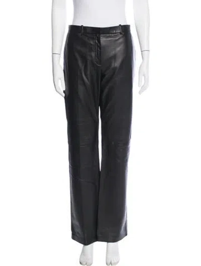 Pre-owned Loewe Leather Straight Leg Pants In Black