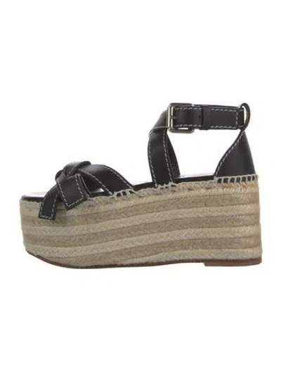 Pre-owned Loewe Leather Striped Espadrilles In Black
