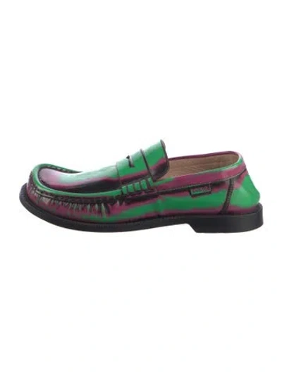 Pre-owned Loewe Leather Tie-dye Print Loafers In Green