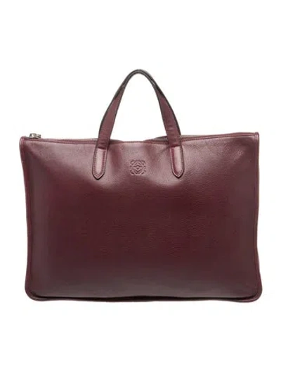 Pre-owned Loewe Leather Tote In Burgundy