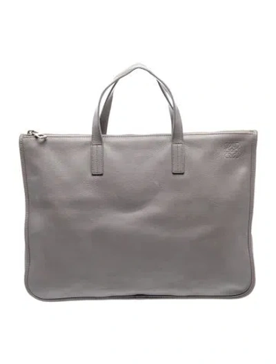 Pre-owned Loewe Leather Tote Large In Grey