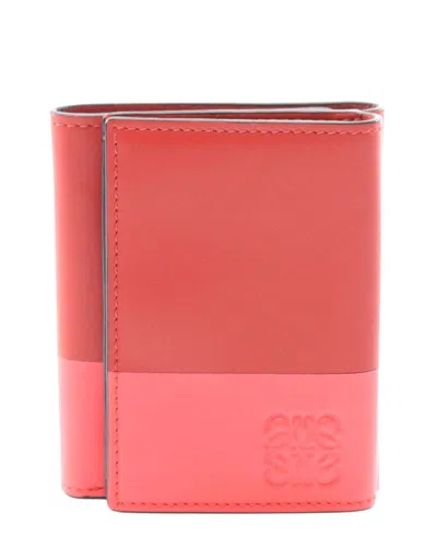 Pre-owned Loewe Leather Trifold Wallet Red/pink (authentic Pre-loved)