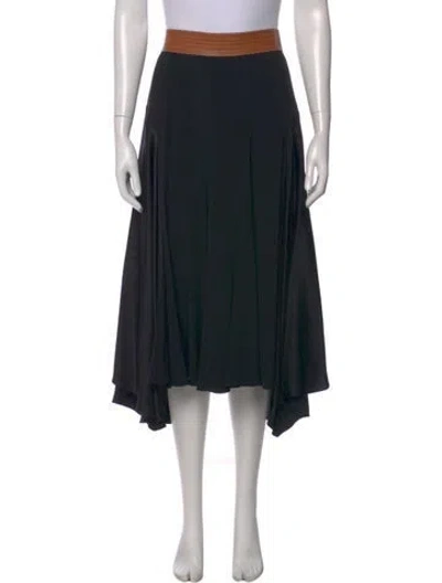 Pre-owned Loewe Leather Trim Embellishment Midi Length Skirt In Black