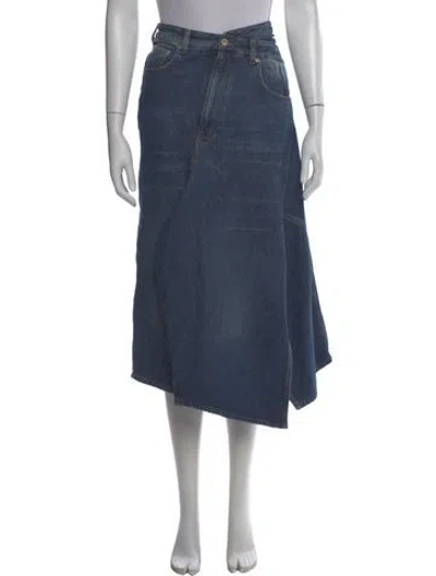 Pre-owned Loewe Leather Trim Embellishment Midi Length Skirt In Blue
