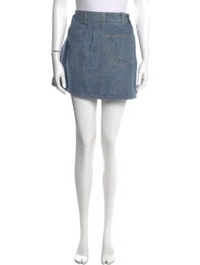 Pre-owned Loewe Leather Trim Embellishment Mini Skirt In Blue