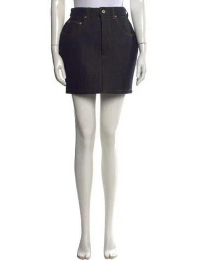 Pre-owned Loewe Leather Trim Embellishment Mini Skirt In Blue