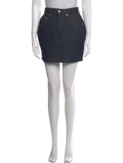 Pre-owned Loewe Leather Trim Embellishment Mini Skirt W/ Tags In Blue