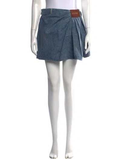 Pre-owned Loewe Leather Trim Embellishment Mini Skirt W/ Tags In Blue