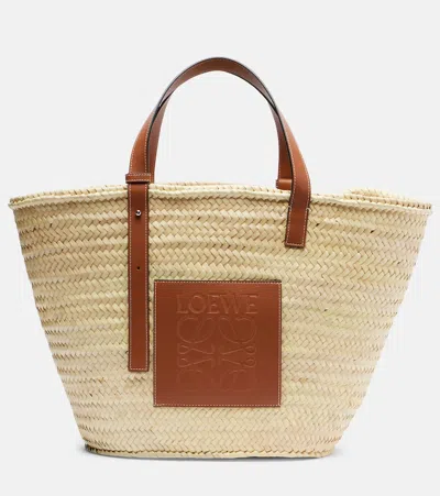 Loewe Leather-trimmed Basket Bag In Beige