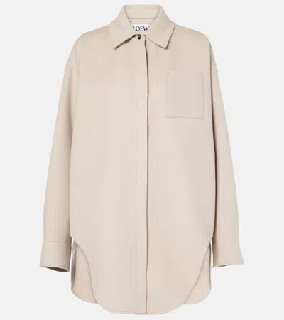 Loewe Leather-trimmed Wool And Cashmere Overshirt In Beige