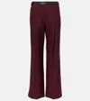 Loewe Wool Leather-waistband Tailored Trousers In Burgundy