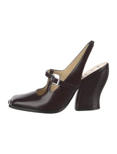 Pre-owned Loewe Leather T-strap Pumps In Burgundy