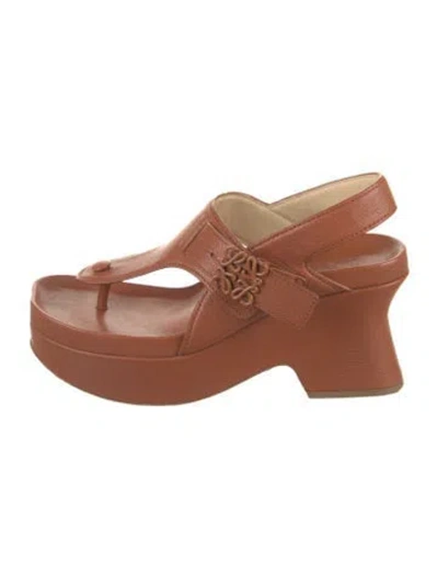 Pre-owned Loewe Leather T-strap Sandals In Brown