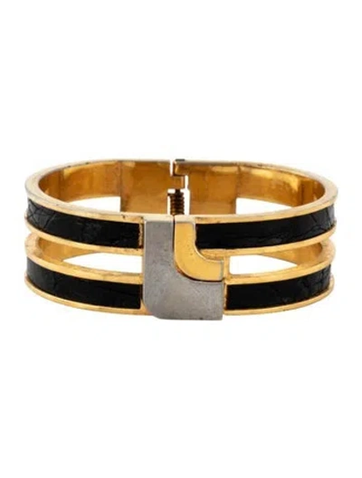Pre-owned Loewe Leather Two-tone Bracelet, 6" In Black