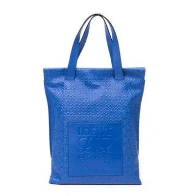 Pre-owned Loewe Leather Vertical Anagram Tote In Blue