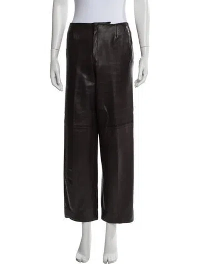 Pre-owned Loewe Leather Wide Leg Pants In Black
