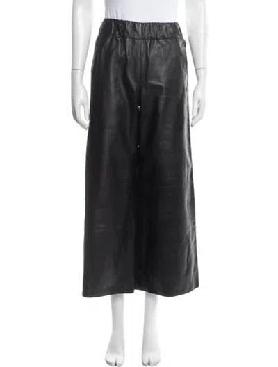 Pre-owned Loewe Leather Wide Leg Pants In Black