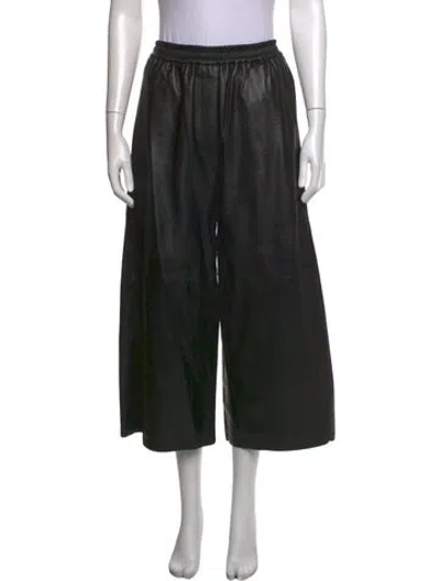 Pre-owned Loewe Leather Wide Leg Pants In Black