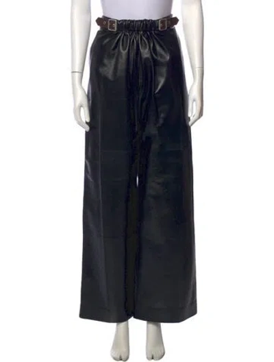 Pre-owned Loewe Leather Wide Leg Pants W/ Tags In Black