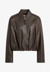 Loewe Womens Dark Green Draped Pointed-collar Leather Jacket In Brown