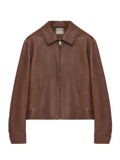 Loewe Leather Zipped Jacket In Brown