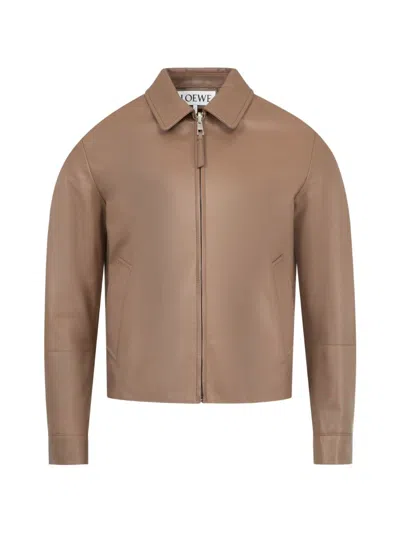 Loewe Leather Zipped Jacket In Brown