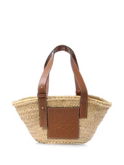 Pre-owned Loewe Leather-patch Basket Tote Bag In Neutral