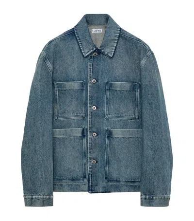 Loewe Leather-patch Denim Jacket In Blue