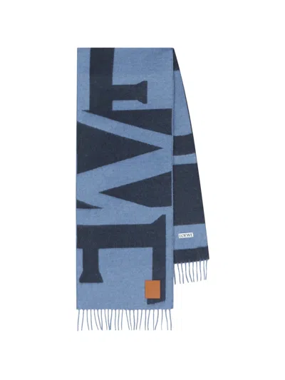 Loewe Leather-patch Scarf In Blue