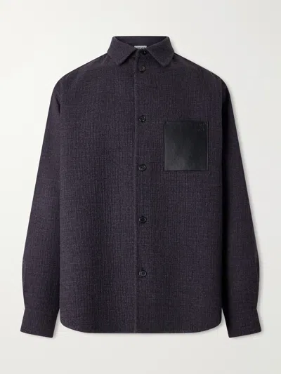 Loewe Leather-patched Wool And Silk-blend Overshirt In Blue