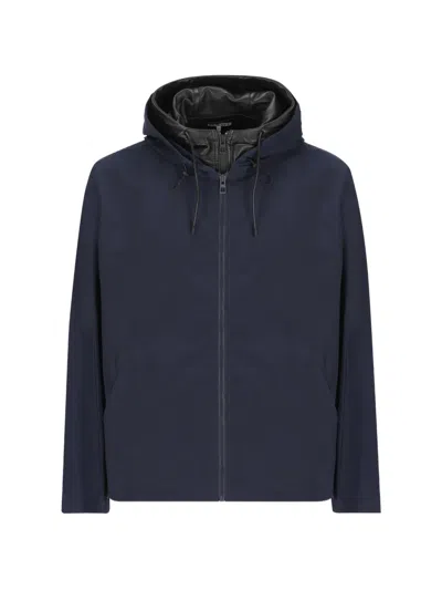 Loewe Leather-trim Hooded Jacket In Blue