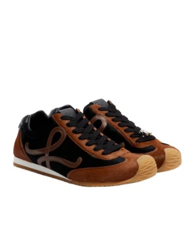 Loewe Leather-trimmed Calf Hair Sneakers In Brown