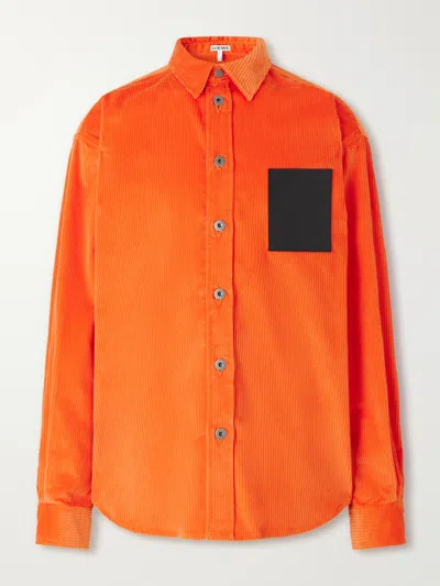 Loewe Leather-trimmed Cotton-corduroy Overshirt In Orange