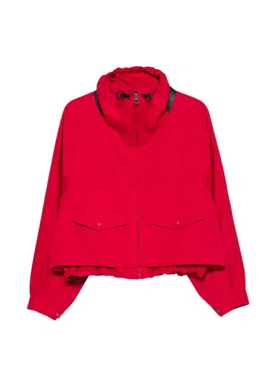 Loewe Leather-trimmed High-neck Jacket In Red