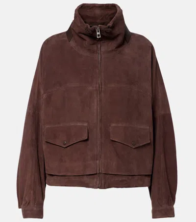 Loewe Leather-trimmed Suede Jacket In Brown