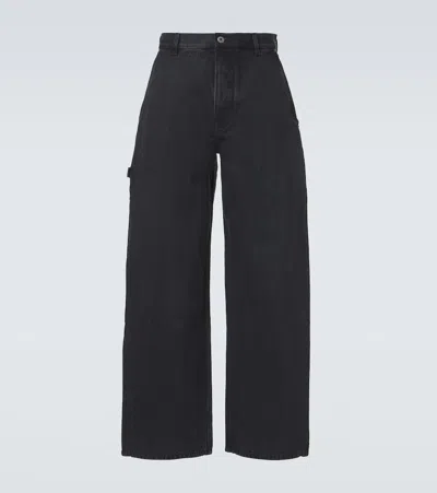 Loewe Leather-trimmed Wide-leg Jeans In Black