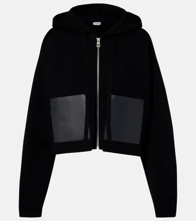 Loewe Leather-trimmed Wool Hoodie In Black