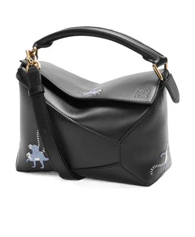 Loewe Lemur Small Puzzle Bag In Satin Calfskin In Black