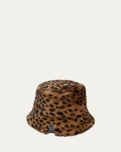 Loewe Leather-trimmed Leopard-print Shearling Bucket Hat In Multi
