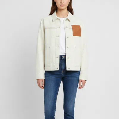 Pre-owned Loewe Light Beige Denim Anagram Patch Workwear Jacket M In Sand