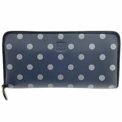 Pre-owned Loewe Light Gray Navy Leather Long Wallet (bi-fold) () In Light Gray, Navy
