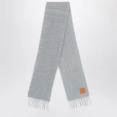 Loewe Womens Light Grey Logo-patch Fringed Cashmere Scarf In Brown