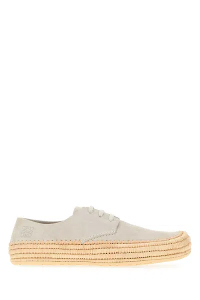 Loewe Light Grey Suede Rio Lace-up Shoes In White