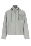Loewe Twill Jacket With Hood And Drawstring In Gray