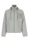 Loewe Twill Jacket With Hood And Drawstring In Gray
