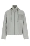Loewe Twill Jacket With Hood And Drawstring In Gray