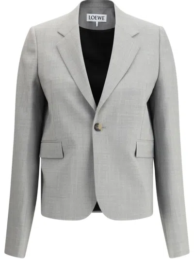 LOEWE LIGHT GREY WOOL SINGLE-BREASTED BLAZER